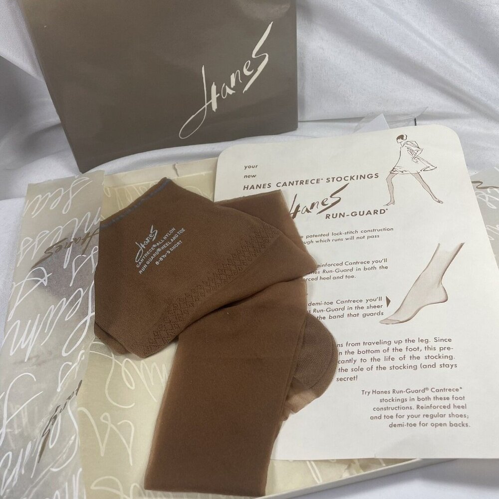 Hanes Cantrece Sheer Heel Run Guard  8-9 Short Hosiery Vintage 1 Pair Pacific